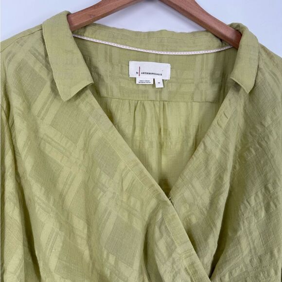 Anthropologie Cropped Bell Sleeve Wrap Top in Green | Size XS - Picture 5 of 7
